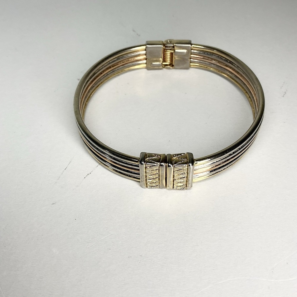 Vintage Premier Designs Jewelry Bracelet Hinged Cuff  Tri Tone Golds‎ And Silver